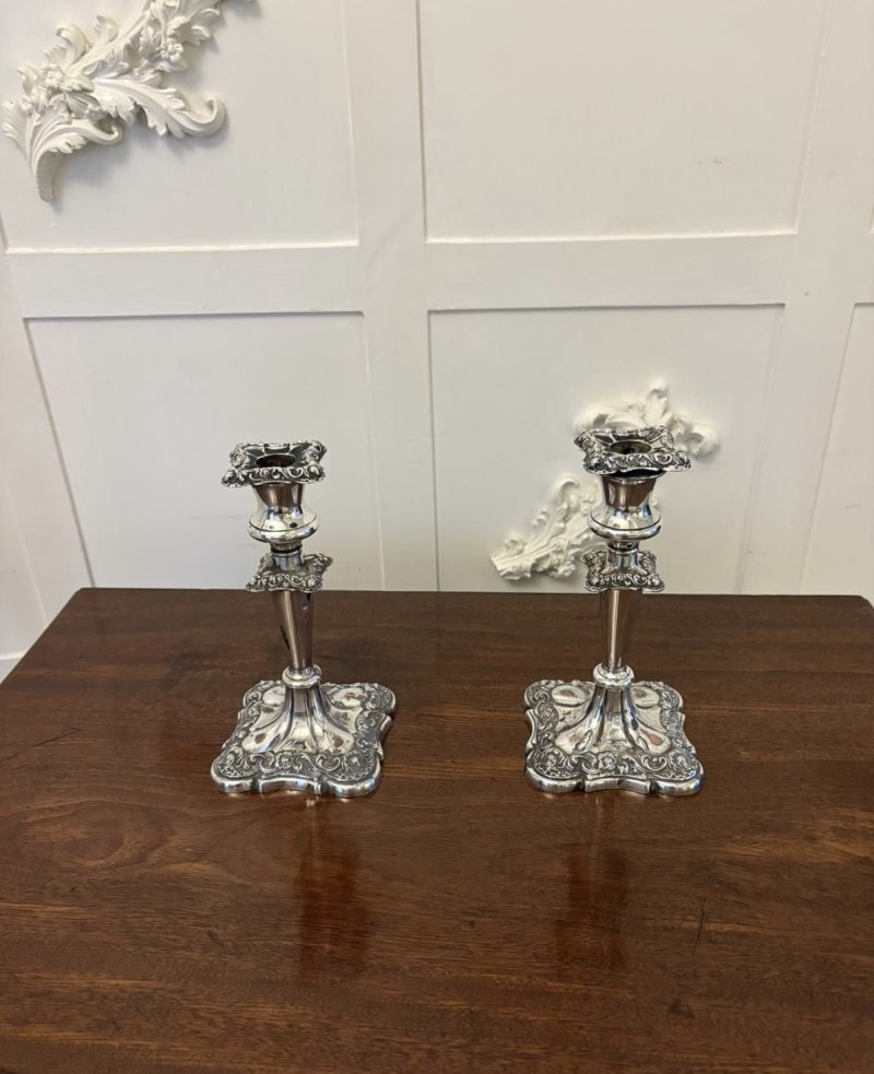 Pair of Antique Edwardian Quality Sheffield Silver Plated Candlesticks